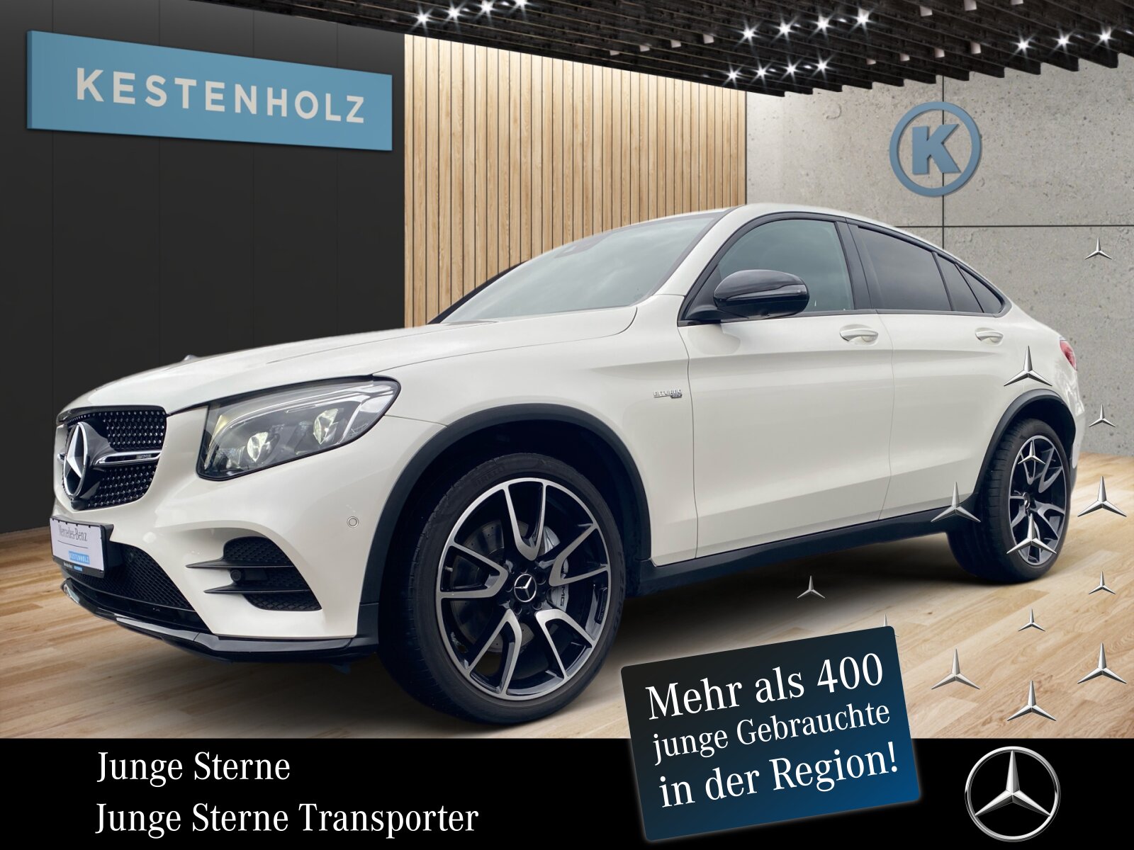 Ausstattungslinien und -Pakete:  Ablagepaket,   AMG Styling:  Chrom-Paket Exterieur,   Innenraum-Lichtpaket,   Mercedes-AMG Exterieur,   Mercedes-AMG Interieur,   Night-Paket:  Park-Paket mit Rückfahrkamera:  Sitzkomfort-Paket:  Spiegel-Paket:  Spur-Paket:Exterieur:  53,3 cm (21") AMG Leichtmetallräder im 5-Doppelspeichen-Design,   Ablagefach unter Ladeboden abschließbar,   AMG Abrisskante,   AMG DYNAMIC SELECT,   AMG Einstiegsleisten vorne weiß beleuchtet in LED-Technik,   AMG Performance-Abgasanlage schaltbar,   Außenspiegel elektrisch anklappbar:  Diamantgrill:  Fahrzeug mit Linkslenkung,   Kraftstoffbehälter mit größerem Volumen 66 l,   LED Intelligent Light System Rechtsverkehr:  Radlaufverbreiterung,   Scheibenwaschanlage beheizt,   Scheibenwischer mit Regensensor,   SPEED+ - LOADINDEX 102 Y XL_105 Y XL,   Steuercode Umstellung WLTP mit RDE,   Wegfall Typkennzeichen auf Kofferraumdeckel,   Winter-Kompletträder M+S 4-fach (20"),   Wärmedämmend dunkel getöntes GlasInterieur:  4-Wege-Lordosenstütze,   12V-Steckdose im Gepäckraum,   Ambientebeleuchtung:  Bedienungsanleitung und Serviceinformation - deutsch,   Doppelcupholder:  EASY-PACK Laderaumabdeckung:  Innenhimmel Stoff schwarz,   Instrumententafel und Bordkanten der Türen in Ledernachbildung ARTICO:  Klimatisierungsautomatik THERMATIC:  Serviceintervall 25.000 km:  Sitzheizung für Fahrer und Beifahrer,   Zierelemente Holz Esche schwarz offenporig:Multimedia:  Burmester® Surround-Soundsystem:  COMAND Online:  Digitales Extra: Vorrüstung für Live Traffic Information,   DVD-Player,   Kommunikationsmodul (LTE) für die Nutzung von Mercedes me connect Diensten,   Mercedes-Benz Notrufsystem:  Sprache Kombiinstrument - deutsch,   Telefon-Antenne,   Touchpad mit Controller:  Vorrüstung für In-Car Office:  Vorrüstung für Remote OnlineKomfort und Umwelt:  360°-Kamera:  Adaptiver Fernlicht-Assistent Plus:  Aktiver Park-Assistent mit PARKTRONIC:  aktive Verstelldämpfung "Normally open",   AMG SPEEDSHIFT TCT 9G,   AMG Sportfahrwerk auf Basis AIR BODY CONTROL:  Easy-Pack Heckklappe:  ECO Start-Stop Funktion:  i-Size Kindersitzbefestigung,   Innen- und Außenspiegel automatisch abblendend,   KEYLESS-GO Start-Funktion:  Ottopartikelfilter:  Schiebedach:  Softwaresteuerung für Kraftfrei in Stellung D,   Spurhalteassistent:  Tempomat:  Totwinkel-Assistent:  Verkehrszeichen-Assistent:Sicherheit:  Aktiver Brems-Assistent:  Automatische Beifahrerairbag-Abschaltung,   Fond-Sicherheitsgurt mit Gurtkraftbegrenzer,   Fondgurt-Statusanzeige im Kombiinstrument,   Kneebag:  MANUFAKTUR Sicherheitsgurte rot,   PRE-SAFE ® -System:  Reifendruckkontrolle (RDK):Weiteres:  Änderungsjahr,   Kältemittel 1234yf,   Modelljahrcode,   Online-Store,   Steuercode für abweichende Verkaufsfreigabe,   Steuercode Vertrieb  f. Code 475.