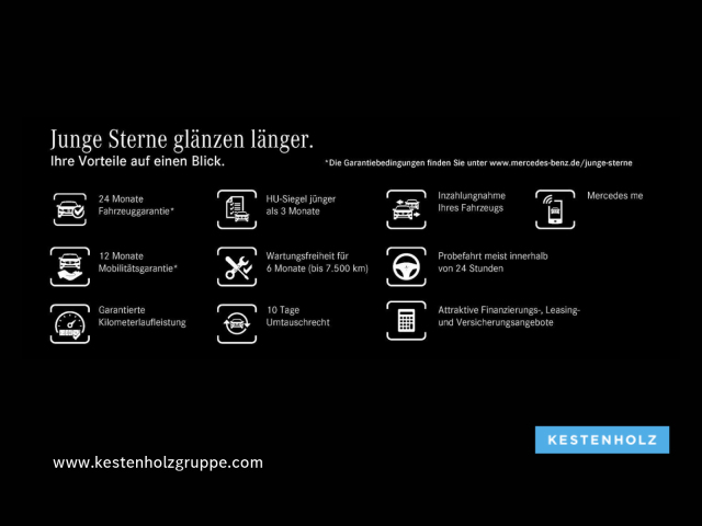 Interne Fahrzeugnr.:: 0923891Ausstattungslinien und -Pakete:  AMG Line,   AMG Night-Paket,   ENERGIZING Paket Plus,   Fahrassistenz-Paket,   Licht- und Sicht-Paket,   MBUX High-End-Paket,   Park-Paket mit 360 Grad-Kamera,   Sitzkomfort-Paket,   Spiegel-PaketExterieur:  50,8 cm (20") AMG Leichtmetallräder im 5-Doppelspeichen-Design,   AMG DYNAMIC SELECT,   AMG Ride Control Fahrwerk,   Außenspiegel elektrisch anklappbar,   Außenspiegel fahrerseitig automatisch abblendend,   Dachreling schwarz,   Kraftstoffbehälter mit größerem Inhalt,   Multibeam LED,   Scheibenwaschanlage beheizt,   Scheibenwischer mit Regensensor,   Wärmedämmend dunkel getöntes GlasInterieur:  4-Wege-Lordosenstütze,   Ablagefach in Mittelkonsole mit Rollo,   Ambientebeleuchtung,   AMG Fußmatten,   Armlehne im Fond,   Bedienungsanleitung und Serviceinformation - deutsch,   designo Sicherheitsgurte rot,   Doppelcupholder,   Gepäcknetz an Fahrer- und Beifahrerlehne,   Innenhimmel Stoff schwarz,   Klimatisierungsautomatik Thermotronic,   Sitzheizung für Fahrer und Beifahrer,   Sitzlehnen im Fond klappbar,   Sonnenblende mit beleuchtetem Make-up-Spiegel,   Sportsitze,   Touchpad,   Zierelemente CarbonstrukturMultimedia:  Advanced Soundsystem,   Android Auto,   Apple CarPlay,   Central Media Display,   Digitales Extra: Erweiterte Funktionen MBUX,   Digitales Extra: Festplatten-Navigation,   Digitales Extra: MBUX Augmented Reality für Navigation,   Digitales Extra: MBUX Navigation Plus,   Digitales Extra: Smartphone Integration,   Digitales Extra: Vorrüstung für Live Traffic Information,   Digitales Extra: Vorrüstung für Navigationsdienste,   Digitales Radio,   GPS-Antenne,   Kabelloses Ladesystem für mobile Endgeräte vorn,   Kommunikationsmodul für die Nutzung von Mercedes connect me Diensten,   MBUX Multimediasystem,   Mercedes-Benz Notrufsystem,   Sprache Kombiinstrument - deutsch,   Techn. Kommunikationsmodulvariante für ECE,   Volldigitales Instrumenten-Display,   Vorrüstung für Car Sharing,   Vorrüstung für digitales Radio,   Vorrüstung für Fahrzeug Monitoring,   Vorrüstung für Fahrzeug SetupKomfort und Umwelt:  Abgasreinigung EURO 6 Technik,   Adaptiver Fernlicht-Assistent Plus,   Aktiver Geschwindigkeitslimit-Assistent,   Aktiver Lenk-Assistent,   Aktiver Park-Assistent mit PARKTRONIC,   Aktiver Spurwechselassistent,   aktive Verstelldämpfung "Normally open",   AMG SPEEDSHIFT DCT 8G,   Digitales Extra: Verkehrszeichen-Assistent,   Direktlenkung,   Easy-Pack Heckklappe,   Erweitertes automatisches Wiederanfahren im Stau,   Fahrersitz elektrisch einstellbar mit Memory-Funktion,   Galvanisierte Lenkradschaltpaddles,   i-Size Kindersitzbefestigung,   Keyless-Go,   Keyless-Go Komfort Paket,   Multifunktions-Sportlenkrad in Leder Nappa,   Ottopartikelfilter,   Panorama-Schiebedach,   Streckenbasierte GeschwindigkeitsanpassungSicherheit:  Aktiver Abstands-Assistent DISTRONIC,   Ausstiegswarnfunktion,   Automatische Beifahrerairbag-Abschaltung,   Fußgängerschutz,   Kneebag,   Lenkradbedienung für Aktiven Abstands-Assistent DISTRONIC,   PRE-SAFE ® -System,   Reifendruckkontrolle (RDK),   Sidebags im FondWeiteres:  Ledernachbildung ARTICO / Mikrofaser MICROCUT Polsterung Ledernachbildung ARTICO / Mikrofaser MICROC,   Modelljahrcode.