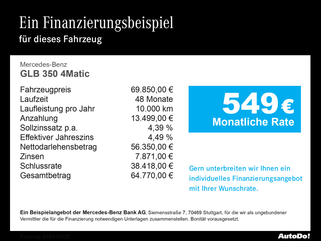 Getriebe: AutomatikgetriebeDetailangaben f&uuml;r XEV Fahrzeug: Batterietechnologie: Lithium-Ionen,  Nutzbare Batteriekapazit&auml;t: 85,0kWh,  Ladezeit (in Minuten): 540 (10% bis 100%),  Schnellladezeit (in Minuten): 22 (10% bis 80%)Ausstattungslinie: AMG Line Exterieur: AMG Line Plus,  AMG Line InterieurAusstattungspakete: AMG Sportpaket,  Premiumpaket,  Night-Paket,  SpiegelpaketAssistenzsysteme: Fernlichtassistent: Plus,  PARKTRONIC,  R&uuml;ckfahrkamera,  Adaptive Cruise Control ACC,  Berganfahrhilfe,  Spracheingabesystem,  M&uuml;digkeitserkennung,  Spurwechselassistent,  Spurhalteassistent,  Bremsassistent,  COLLISION PREVENTION ASSIST,  GespannstabilisierungLicht und Sicht: Multibeam LED Scheinwerfer,  Tagfahrlicht,  W&auml;rmeschutzverglasung,  Ambientebeleuchtung,  LichtsensorAudio &amp; Kommunikation: MBUX,  Radio: Steuercode Funktion Radio Standard AM/FM,  Digitaler Radioempfang DAB,  AUX &amp; USB Anschluss,  Handyvorbereitung Bluetooth,  WLAN HotspotKomfort: Klimaautomatik,  Panoramadach,  Memoryfunktion Fahrersitz,  Lordosenst&uuml;tze Fahrer,  Sitzheizung Fahrer/Beifahrer,  Sportsitze,  Armauflage hinten,  Servolenkung,  Lenks&auml;ule verstellbar,  HANDS-FREE ACCESS,  Start-Stopp System,  Zentralverriegelung,  Fensterheber elektrisch,  EASY-PACK Heckklappe,  W&auml;rmepumpeInterieur: Sitze Kunstleder Ledernachbildung ARTICO Nappaoptik / Mikrofaser MICROCUT schwarz,  Innenfarbe schwarz,  Multifunktions-Sport-/Lederlenkrad,  Bordcomputer,  Dekoreinlagen: H43 Zierelemente Aluminium mit Carbonschliff hell,  Lenkrad-SchaltwippenExterieur: Anh&auml;ngerkupplung schwenkbar,  Touchscreen Bedienung,  AMG Leichtmetallfelgen 20 Zoll: im 5-Doppelspeichen-Design,  Au&szlig;enspiegel elekt.,  Reifenpannenset,  NotrufsystemAirbags: MittelairbagSicherheit: i-Size Kindersitzbefestigung,  Fu&szlig;g&auml;ngerschutzsystem,  Fahrer- /Beifahrerairbag,  Seitenairbag vorn und hinten,  Knieairbag Fahrer,  Traktionskontrolle,  Elektr. Stabilit&auml;tsprogramm ESP,  Reifendruckverlust-Warnung,  Wegfahrsperre,  Au&szlig;entemperatur Anzeige,  Antiblockiersystem ABS,  Bremsverschlei&szlig;anzeige,  Notbremsassistent,  Akustischer Umfeldschutz,  Totwinkel-AssistentWeitere Ausstattung: 18W PREPARATION - AUTOMATED PARKING ASSIST (APA),  637 Flexibles Ladesystem Pro,  1B3 Techn. Kommunikationsmodulvariante f&uuml;r ECE,  99B aktive Verstelld&auml;mpfung Normally open,  63B Fahrzeugsteckdose,  K56 Geschwindigkeitslimit-Warnung,  K59 Ausweichlenk-Funktion,  2U1 AIRPANEL,  K58 Nothalt-Funktion,  2U8 K&auml;ltemittel 1234yf,  11W PREPARATION - EXTENDED TRAFFIC SIGN ASSIST (ETSA),  807 Modelljahrcode,  K61 Man&ouml;vrier-Assistent,  U1B Digitales Extra: Vorr&uuml;stung f&uuml;r MB.CHARGE Home Pro,  L Linkslenkung,  SW0 BATTERY SOFTWARE OUTPUT LEVEL BASIC,  U20 12-V-Steckdose f&uuml;r Beifahrer,  896 Digitales Extra: Vorr&uuml;stung f&uuml;r Digitalen Fahrzeugschl&uuml;ssel f&uuml;r Smartphone,  897 Kabelloses Ladesystem f&uuml;r mobile Endger&auml;te vorn,  12W PREPARATION - ACTIVE BLIND SPOT MONITORING (ABSM),  U23 Sitzbelegungserkennung f&uuml;r Fondsitze,  4B9 Flexibles Ladesystem Pro,  25W PREPARATION - ACTIVE LANE CHANGE ASSIST (ALCA),  13W PREPARATION - ACTIVE LANE STEERING ASSIST (ALSA),  8K0 Limiter,  Memory-Paket,  430 Terrain Mode,  EMC ELEKTROMOTOR VORNE - EATS-MODUL 1.6,  6P5 Steuercode Vertrieb  f. Code 475,  70V Speed- und Loadindex 100W XL+101W XL,  83B Gleichstrom-Ladesystem (DC-Laden zus&auml;tzlich mit 400 V),  0U1 Headunit L&auml;nderset f&uuml;r ECE (NTG 7),  K12 Steuercode f&uuml;r Serviceintervall,  166 Produktionsstandort Fahrzeug Kecskem&eacute;t,  567 Fondsitze l&auml;ngs verstellbar,  8U4 PTC-Batterie-Zuheizer f&uuml;r Hybrid/EV,  3K0 Mercedes Stern teilbeleuchtet,  3K1 Vorderer Kofferraum mechanisch,  31W PREP. - AUTOMATIC SPEED CONTROL,  84B On-board AC-Lader bis 22 kW,  72B USB-Paket Plus,  693 Gleichstrom-Ladesystem (DC-Laden mit 800 V),  04U Transparente Motorhaube,  28W PREP. - EXTENDED RESTART BY STOP AND GO TRAFFIC,  698 VISION CONTROL,  458 Fahrerdisplay,  20W PREPARATION - SURROUND VIEW SYSTEM (SVS),  219 Selfie- und Videokamera,  BAG EB5XY - BATTERIE,  K34 Digitales Extra: Streckenbasierte Geschwindigkeits-Anpassung,  29W PREPARATION - SPEED ADJUSTMENT TRACK-BASED,  589 Umfeldbeleuchtung mit animierter Projektion des Mercedes-Benz Pattern,  2-fach,  986 Identifikationsschild mit VIN-Nummer,  868 ZentraldisplaySonstige Ma&szlig;e und Gewichte: Nutzlast: 505 kg,  zul&auml;ssiges Gesamtgewicht: 2.780 kg,  Radstand: 2.889 mm24 Monate Garantie ab Erstzulassung. Fahrzeug hat Haltedauer. Liefertermin in Abstimmung mit dem Verk&auml;ufer. Irrt&uuml;mer und &Auml;nderungen vorbehalten